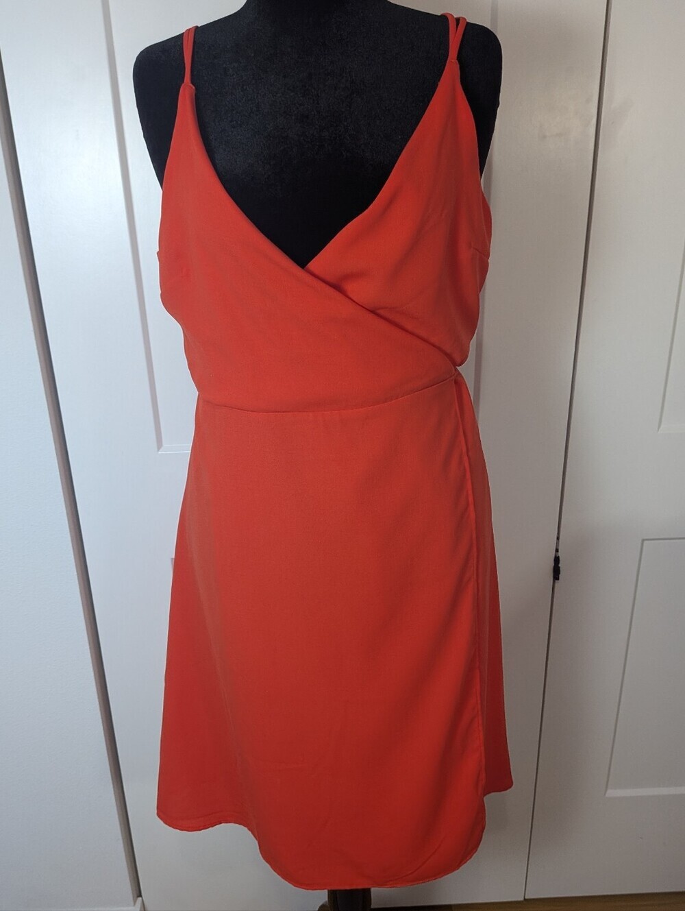 Sophie Rue Sleeveless Red Orange Wrap Mini Dress Sz XL Fit & Flare Lined EUC